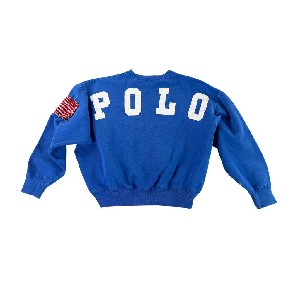 Polo Ralph Lauren Sweatshirt Womens Medium Blue American Flag Patch Back Logo
